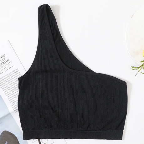 MonoSculpt™ one-shoulder seamless crop top in black, perfect for streetwear-inspired styles.