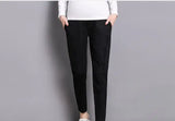 Casual 3-color maternity pants in black, featuring pockets and a straight fit, perfect for summer wear.