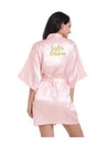 Light pink satin bridesmaid robe featuring 'Sister of the Bride' text, perfect for weddings and bridal parties.