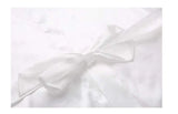 Close-up of a white satin bridesmaid robe with a delicate bow, perfect for elegant weddings.