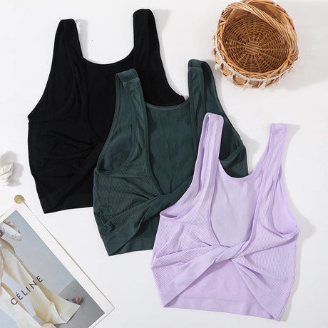 DeepVibe™ seamless ribbed crop tops in black, green, and lavender, perfect for streetwear style.