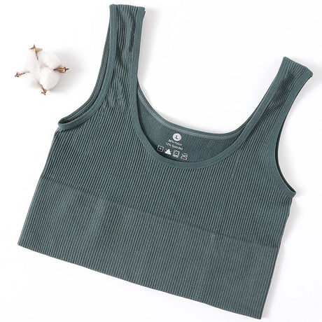 RibSculpt™ seamless ribbed camisole in green, designed for women, ideal for fitness and casual wear.