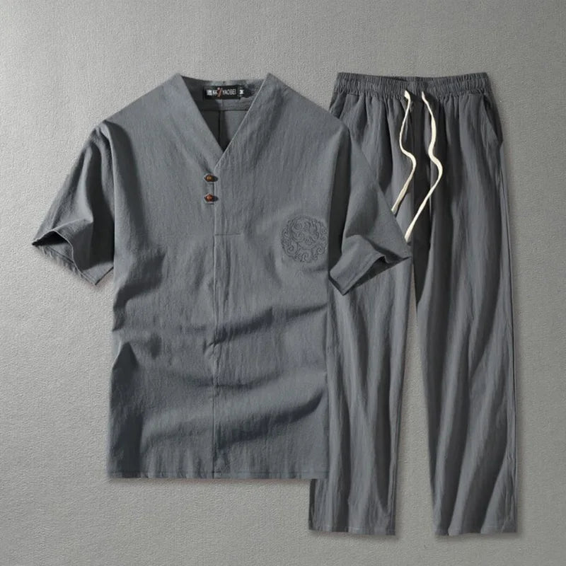 Men's Plus Size Linen Tracksuit Set