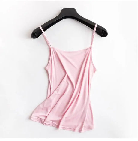 HalterSilk™ U-Neck Mulberry Silk Cami in soft pink, lightweight summer wear for women, featuring solid straps.