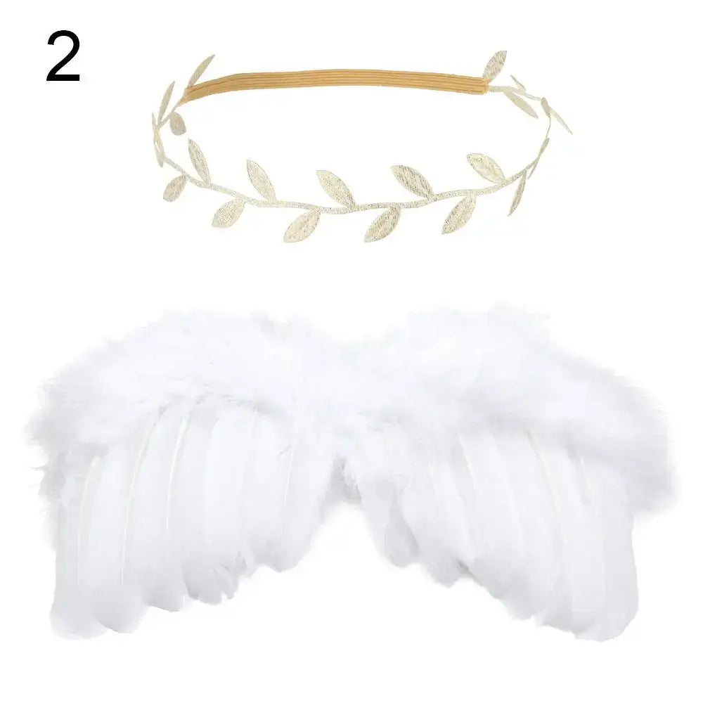 Cute angel feather wings and leaf headband for newborn photo prop outfits, perfect for baby girls aged 0-24 months.