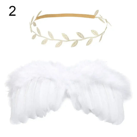 Cute angel feather wings and leaf headband for newborn photo prop outfits, perfect for baby girls aged 0-24 months.