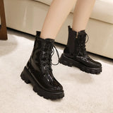 Women Patent Leather Platform Ankle Boots – High Heel Autumn Winter