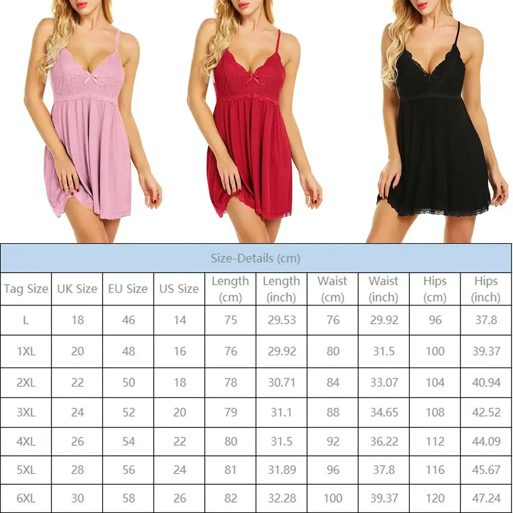 Women Plus Size Lace Nightgown Sexy Deep V Sleepwear