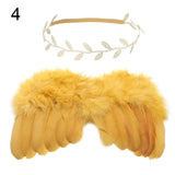 Cute yellow angel wings with soft feathers and a matching leaf headband for newborn photo props.