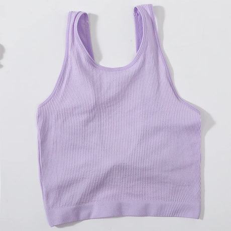 DeepVibe™ Seamless Deep V Ribbed Crop Top in lavender color for women, ideal streetwear camisole.