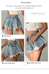 Women High Waist Loose Tassel Denim Shorts