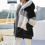 Warm Plush Patchwork Hooded Winter Coat