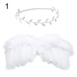 Cute newborn angel feather wings with a floral headband for baby girls, ideal for photoshoots and dress-up.