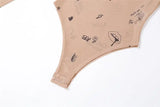 Women Slim Long Sleeve Print Bodysuit
