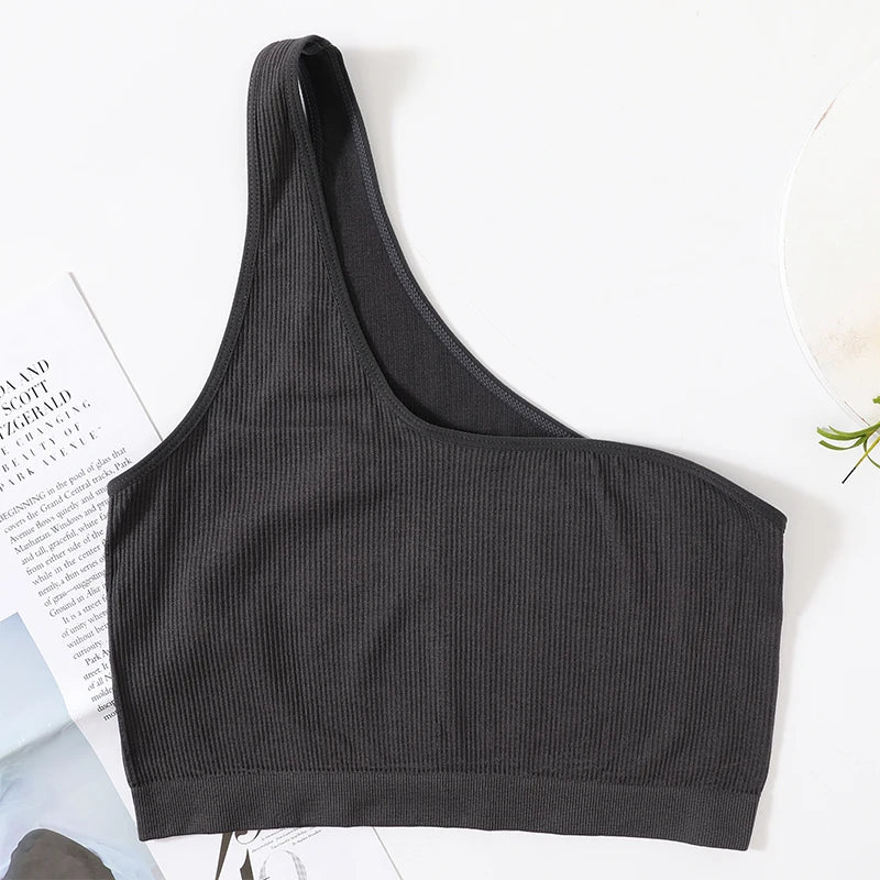MonoSculpt™ one-shoulder seamless crop top in black, perfect for streetwear-inspired, sexy fit fashion.