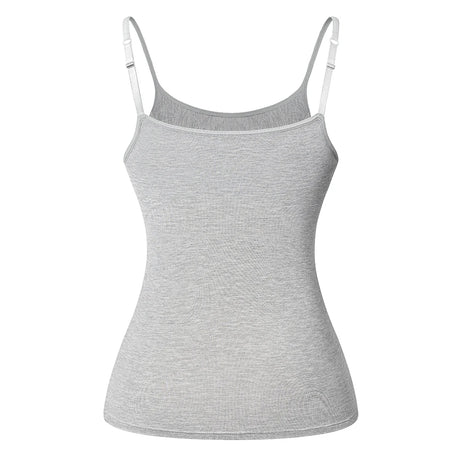 ShapeEase™ adjustable strap gray camisole with built-in shelf bra for comfort and style.