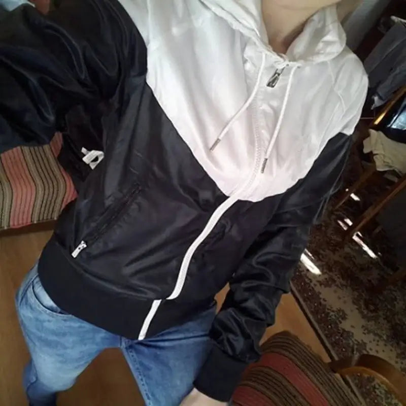 Women Plus Size Patchwork Hooded Sport Jacket