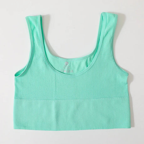 RibSculpt™ seamless ribbed camisole in mint green, designed for women's fitness, wireless, and summer wear.