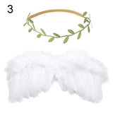 Cute newborn angel feather wings and leafy headband for baby girl photo props.