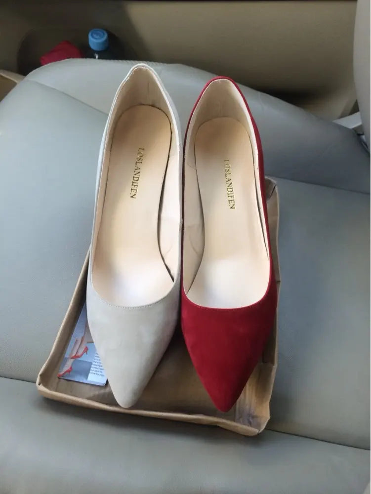 8cm Suede Pointed Pumps – Red Party Heels