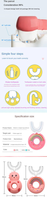 Illustration showing steps for using a baby silicone toothbrush with specifications and usage instructions.
