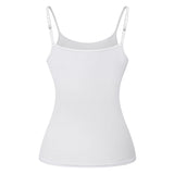 White ShapeEase™ camisole with built-in shelf bra and adjustable straps, designed for comfort and style.