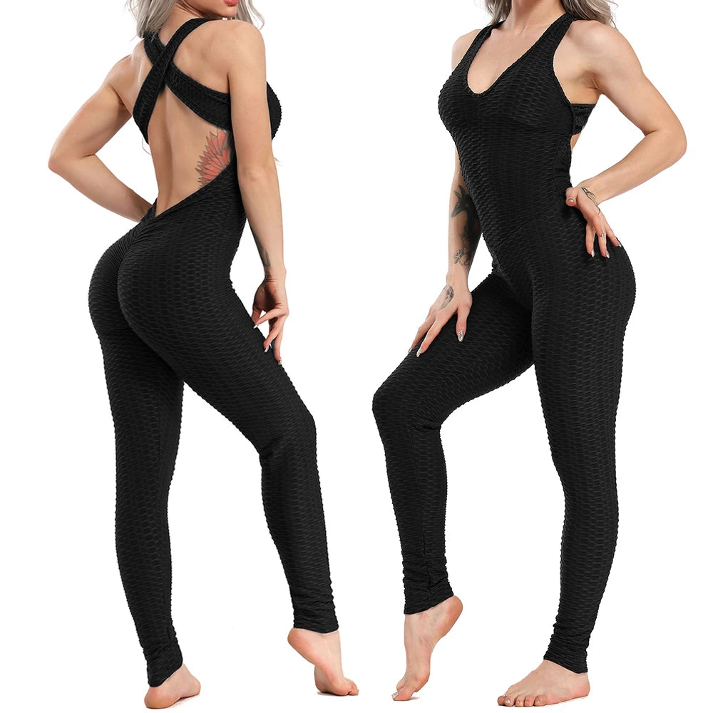 FlexFemme™ – Backless Halter Fitness Jumpsuit (Breathable, Sculpting & Supportive)
