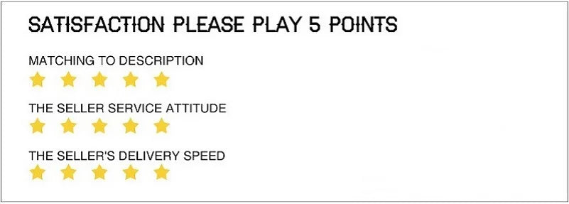 Rating chart showing 5 stars for seller performance, including service attitude, description match, and delivery speed.