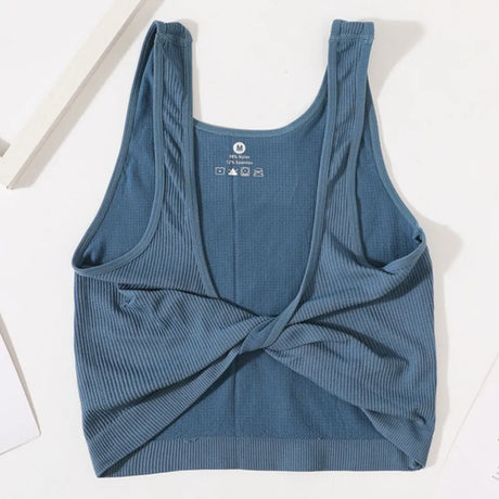 DeepVibe™ seamless ribbed crop top in blue, perfect for streetwear and casual styling.