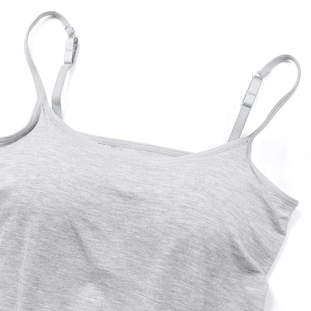 ShapeEase™ adjustable strap gray camisole with built-in shelf bra, soft and breathable fabric