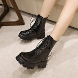 Women Patent Leather Platform Ankle Boots – High Heel Autumn Winter