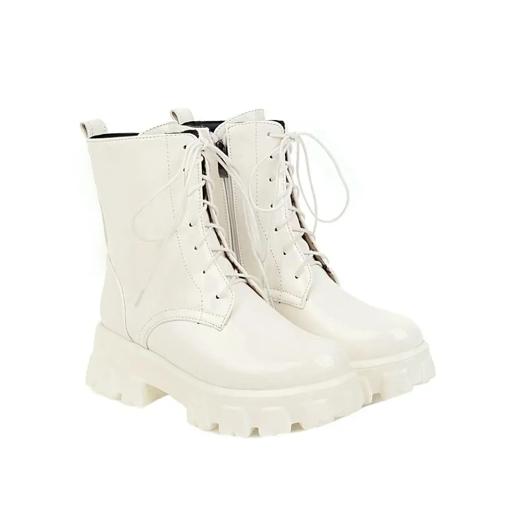 Women Patent Leather Platform Ankle Boots – High Heel Autumn Winter