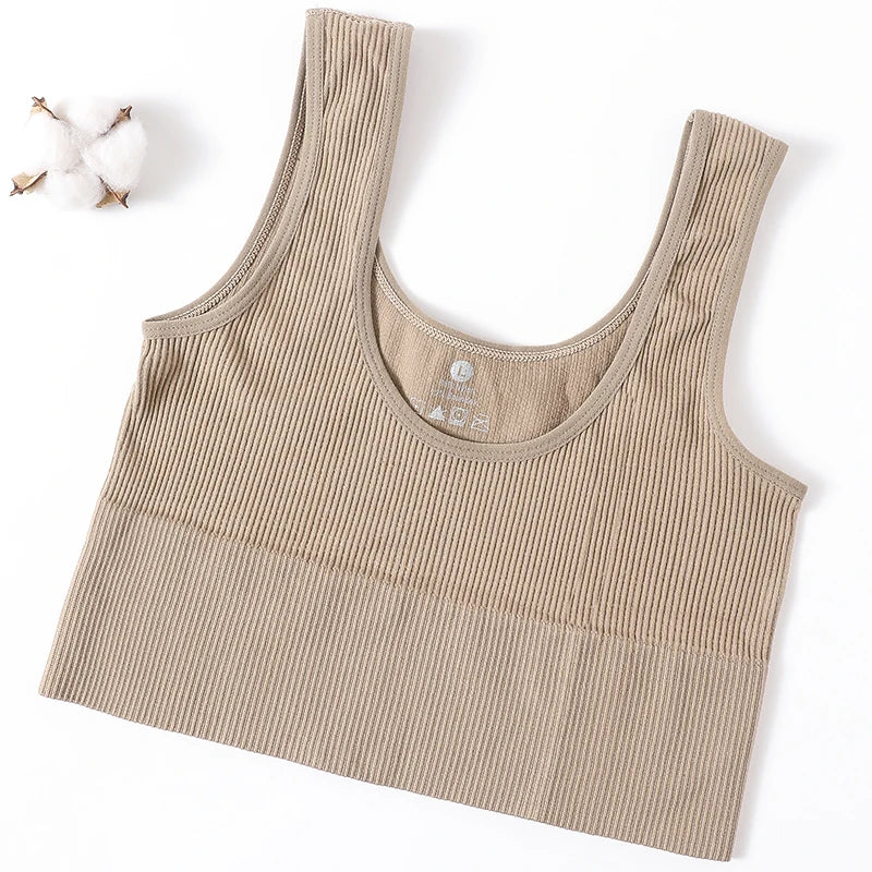 RibSculpt™ seamless ribbed camisole in beige, perfect for fitness, wireless, and summer wear.