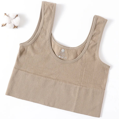 RibSculpt™ seamless ribbed camisole in beige, perfect for fitness, wireless, and summer wear.