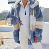 Warm Plush Patchwork Hooded Winter Coat