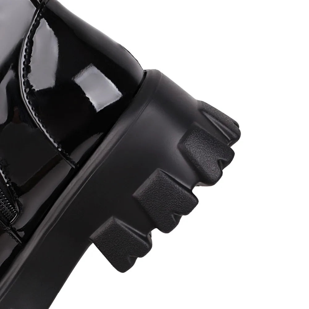 Women Patent Leather Platform Ankle Boots – High Heel Autumn Winter