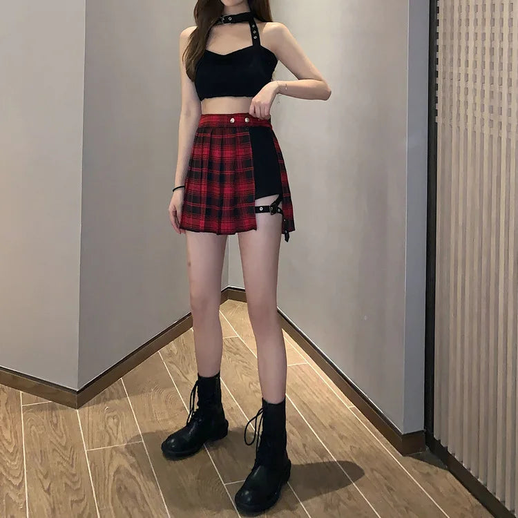 Women Plaid Gothic Half Skirt