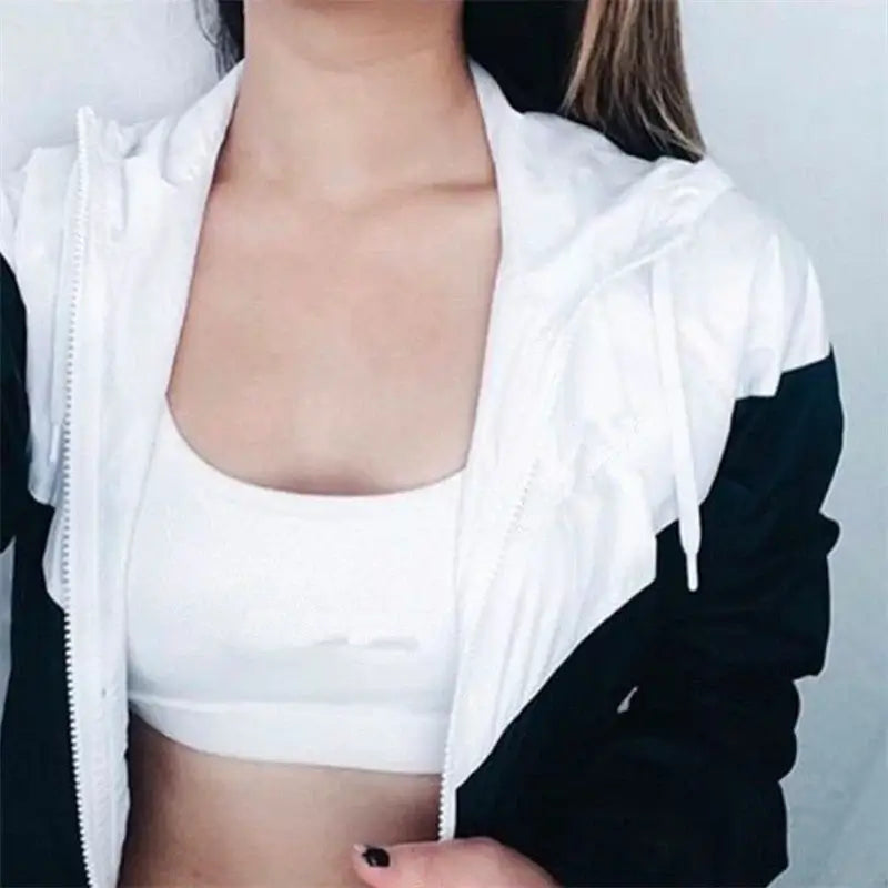 Women Plus Size Patchwork Hooded Sport Jacket