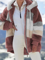 Warm Plush Patchwork Hooded Winter Coat