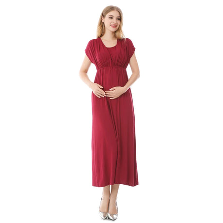 Soft fabric maternity dress by Emotion Moms in burgundy, perfect for nursing and postpartum wear.