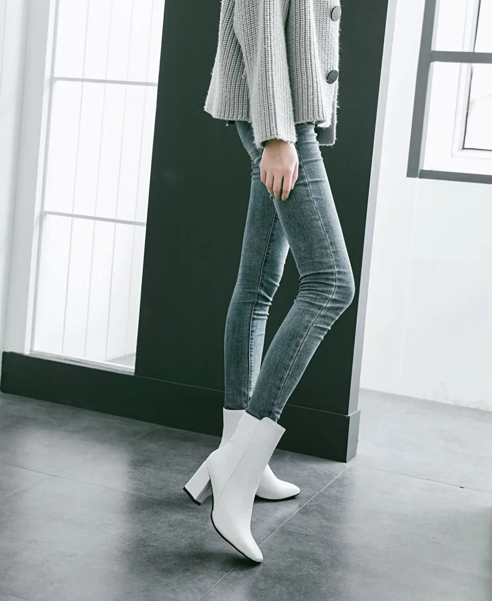 Women Side Zipper Mid-Heel Ankle Boots – Winter Casual Shoes