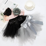 Infant suit headband set featuring black and gray tutu skirts with bows and flower accessories, ideal for baby girls.