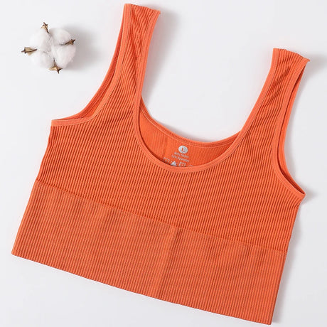 RibSculpt™ seamless ribbed camisole in orange, perfect for summer fitness wear and casual outfits.