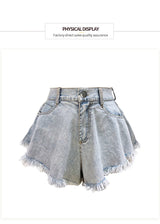 Women High Waist Loose Tassel Denim Shorts