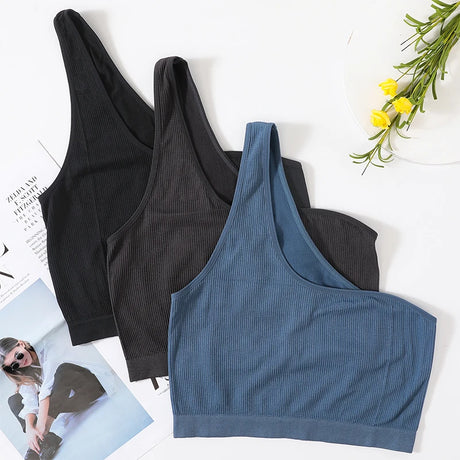 MonoSculpt™ one-shoulder seamless crop tops in black and blue, stylish streetwear-inspired design for women.
