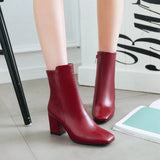 Women Side Zipper Mid-Heel Ankle Boots – Winter Casual Shoes