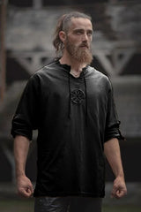 Men's Plus Size Viking Embroidered Shirt – Lace-Up