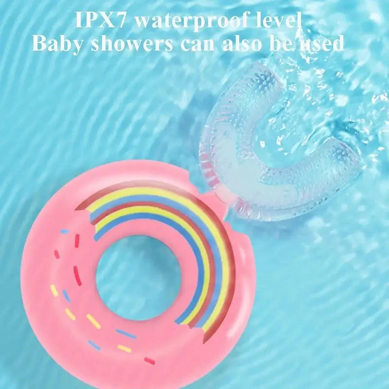 IPX7 waterproof baby shower toothbrush holder in a colorful donut design, suitable for fun bath time.