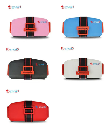 Minifold Portable Baby Car Seats in various colors: pink, blue, black, white, and red, designed for safety and convenience.