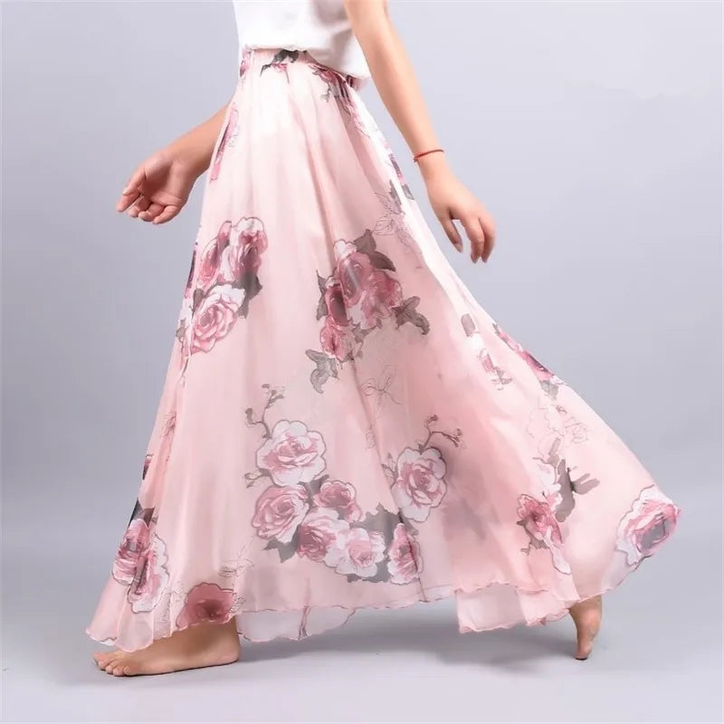 Women Boho Chiffon Long Skirt